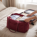 Foldable travel storage bag, Burgundy, real-life use