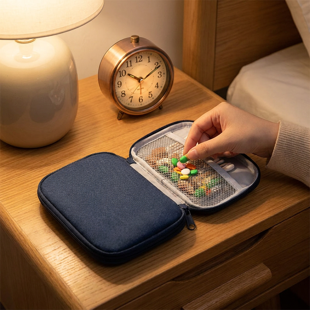 Pill storage pouch, blue classic