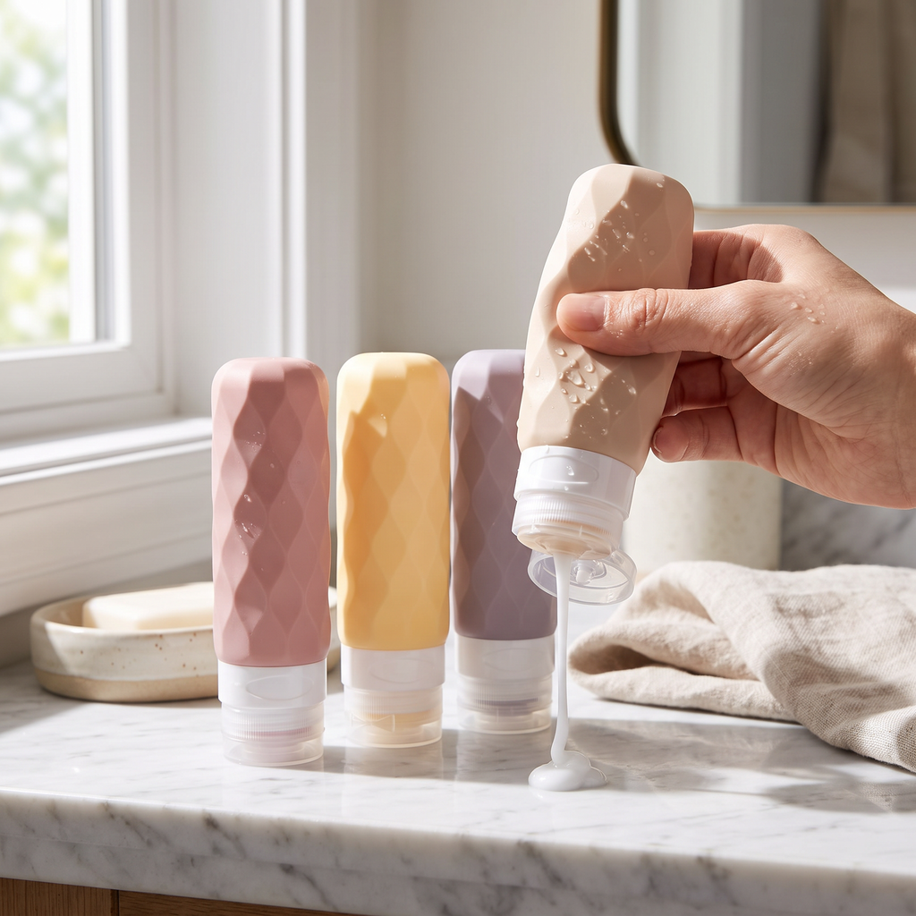 Travel bottle set, 4 pieces, in real-life use