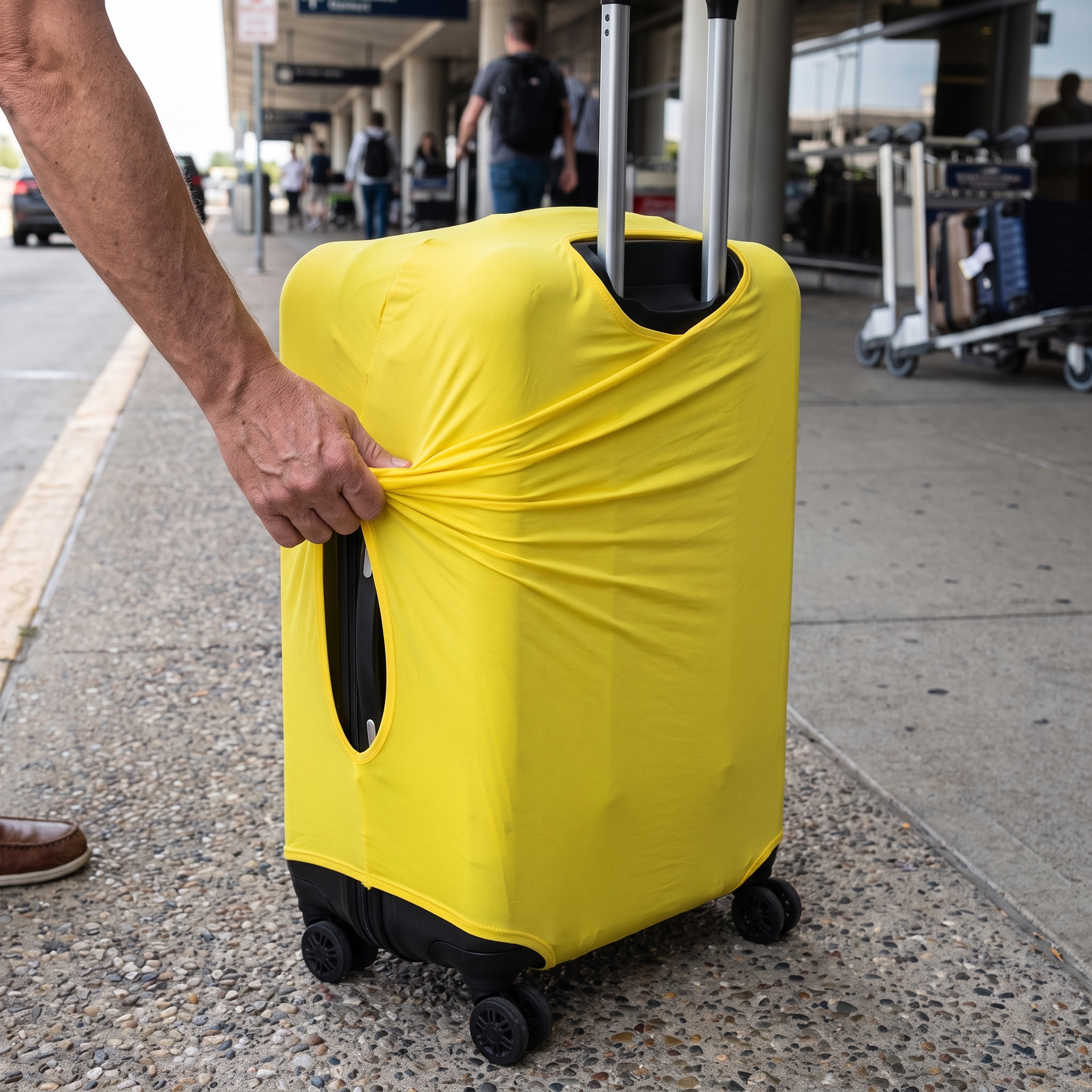 Elastic luggage cover in real-life use