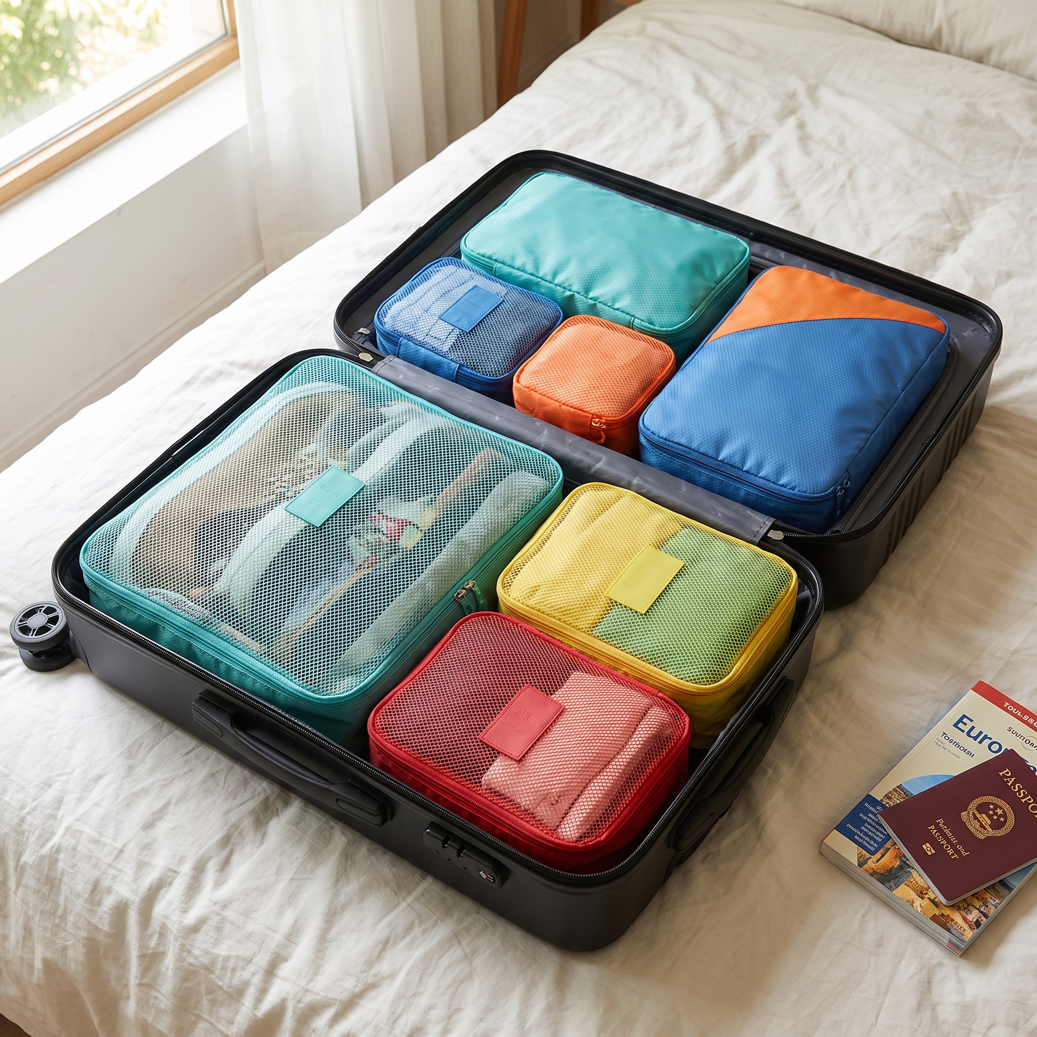Packing cube set, 6 pieces, in real-life use