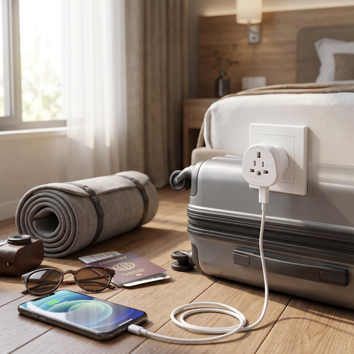 AU/NZ travel plug adapter in real-life use