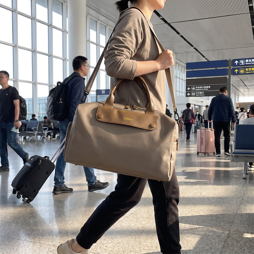 Canvas travel duffel bag in real-life use