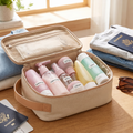 Travel bottle set with labels in real-life use