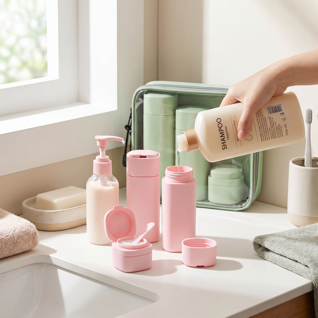 4-in-1 travel bottle set in real-life use