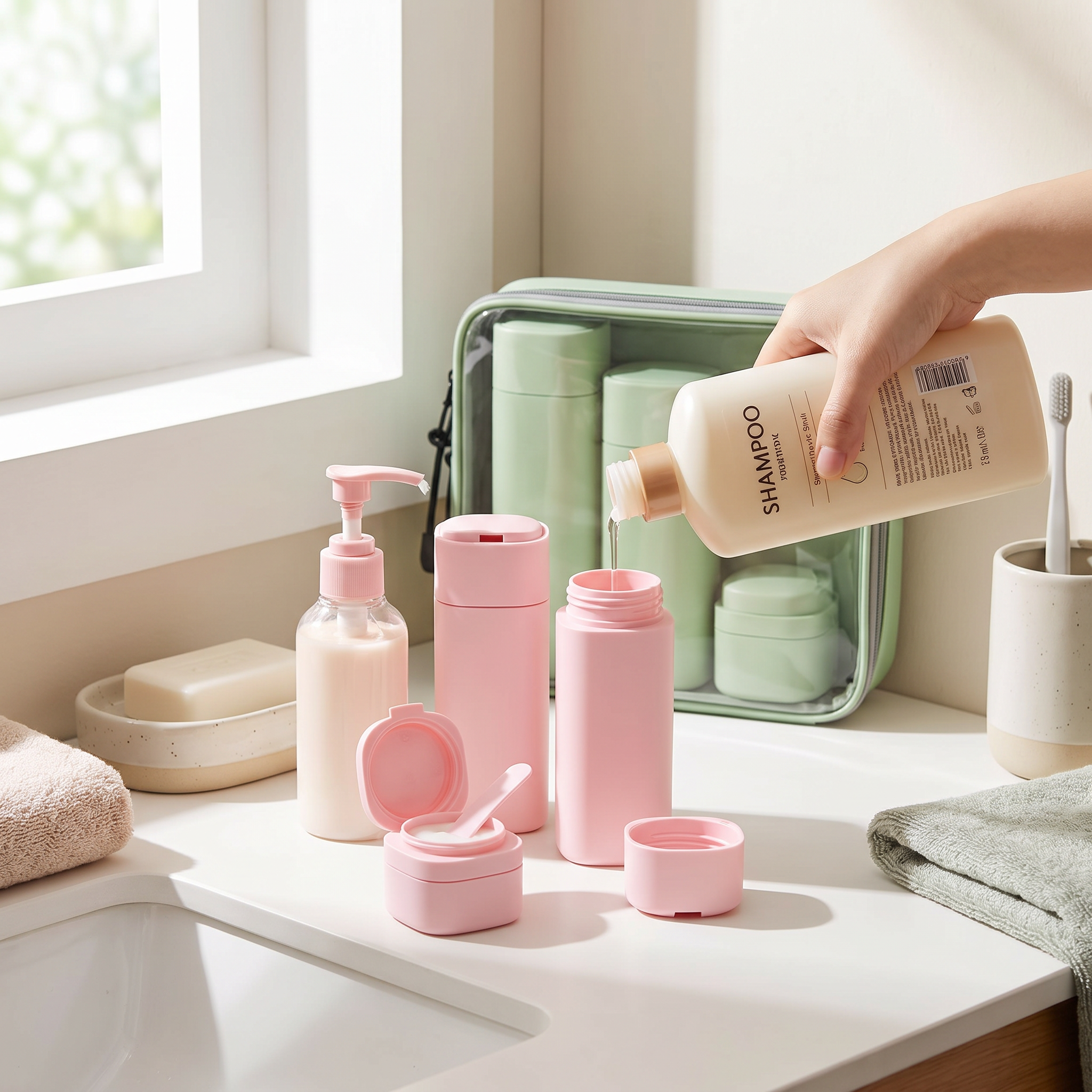 4-in-1 travel bottle set in real-life use