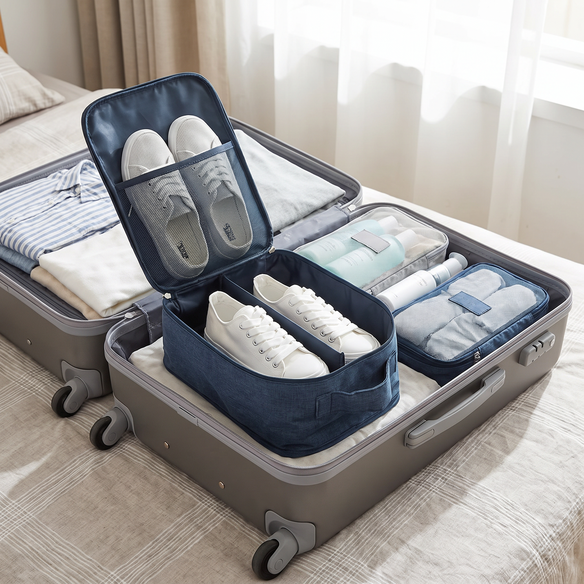 Travel shoe storage bag in real-life use