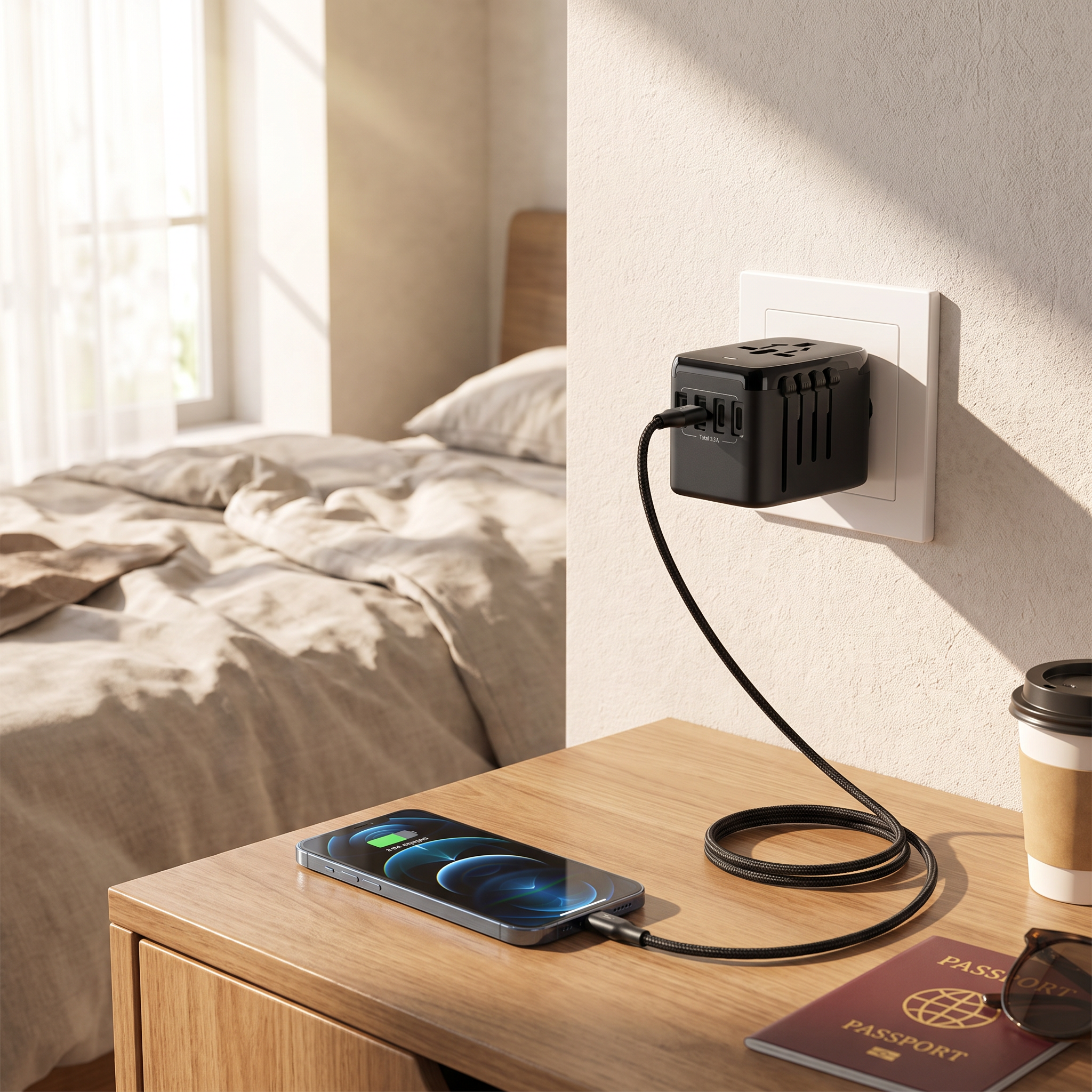All-in-one travel adapter in real-life use