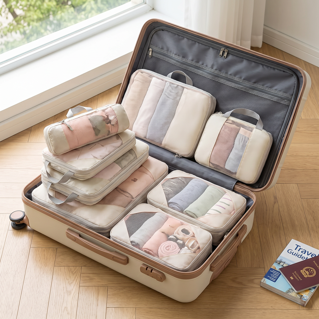 Packing cube organizer set in real-life use