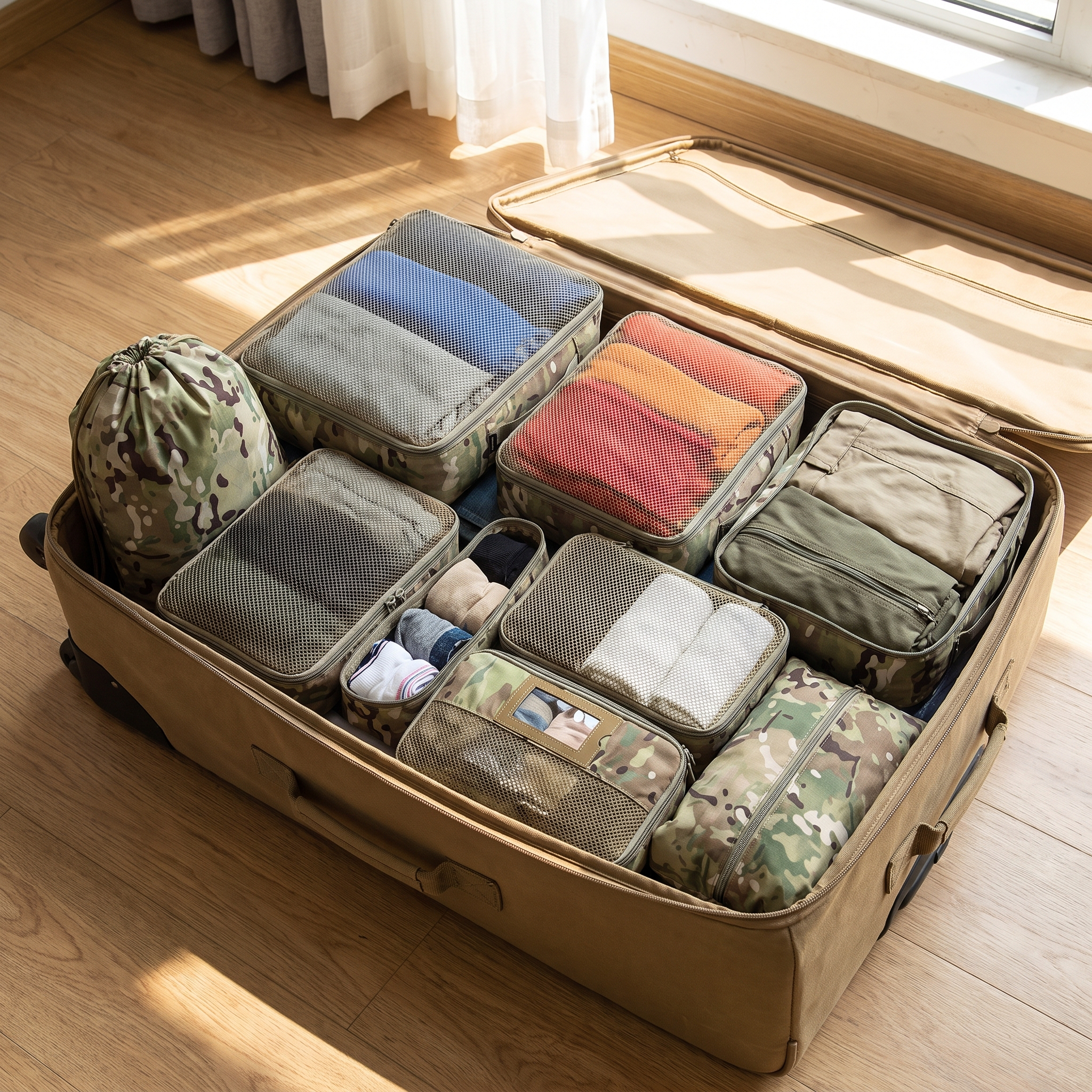 Travel packing cubes, 6 pieces, in real-life use