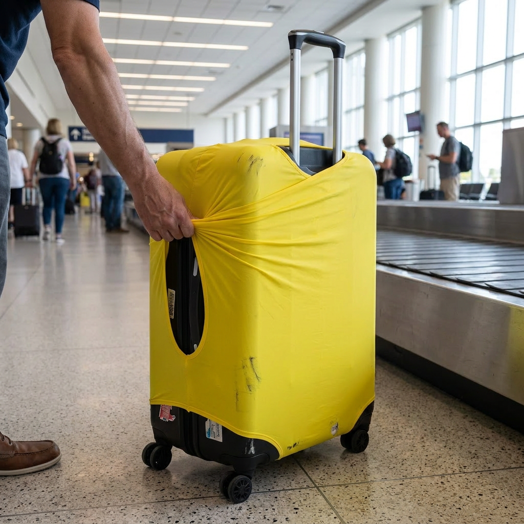 yellow / L elastic luggage cover in real-life use