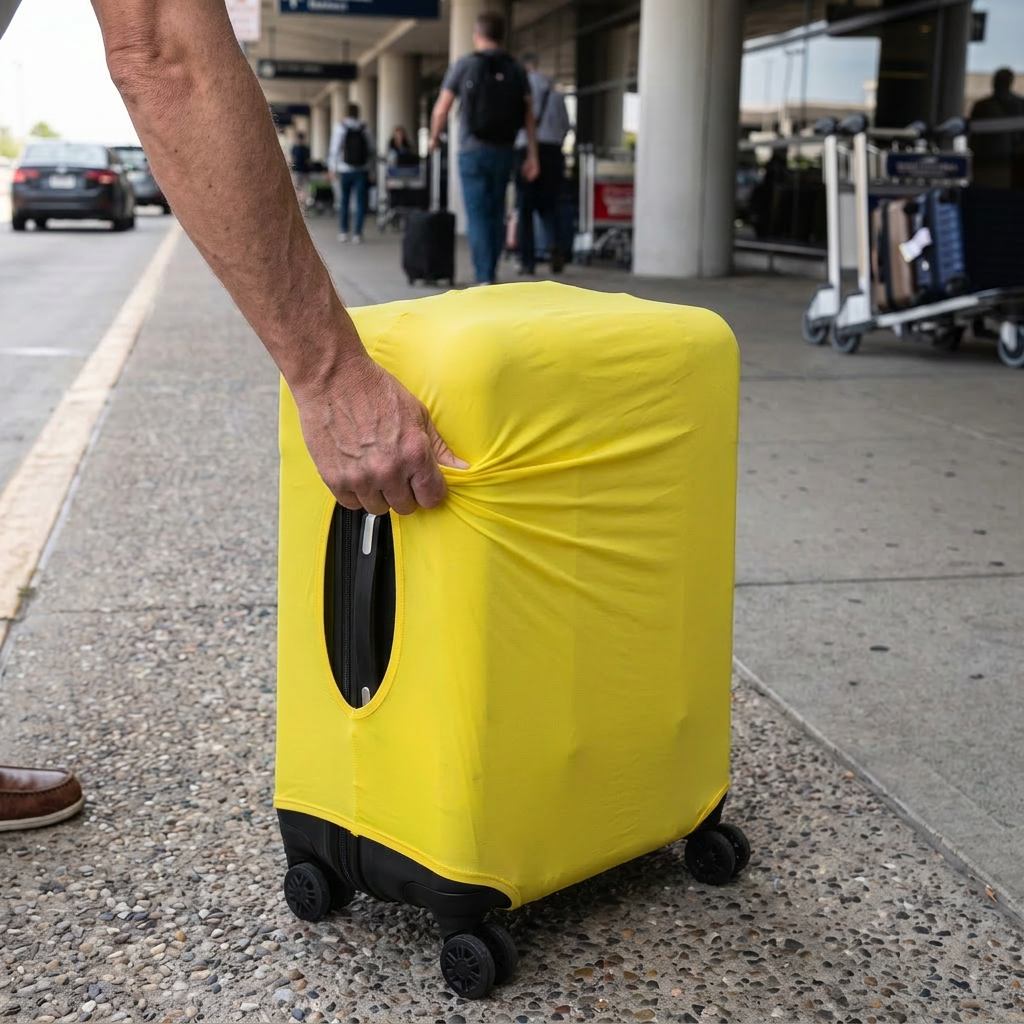yellow / M elastic luggage cover in real-life use