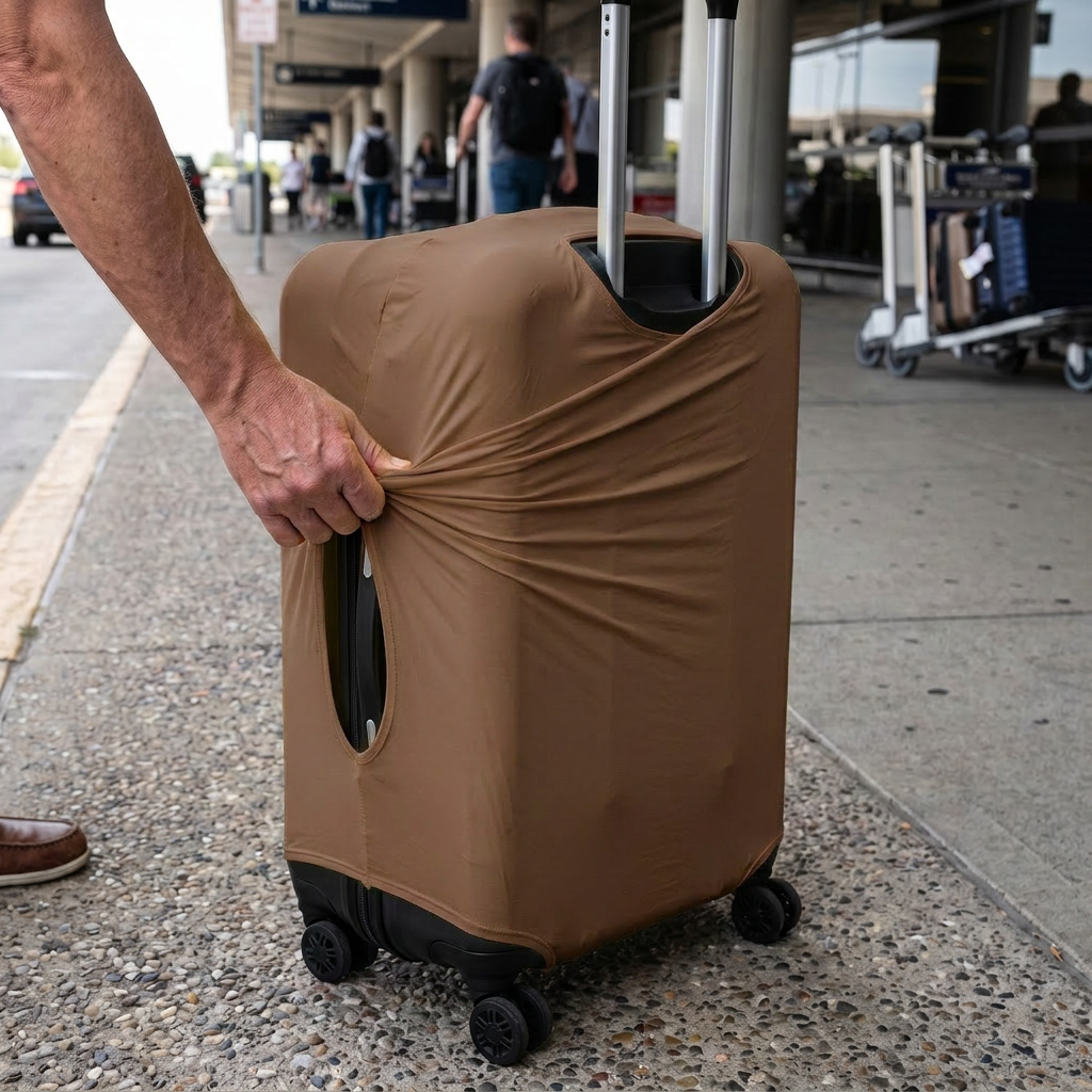 coffe / L elastic luggage cover in real-life use