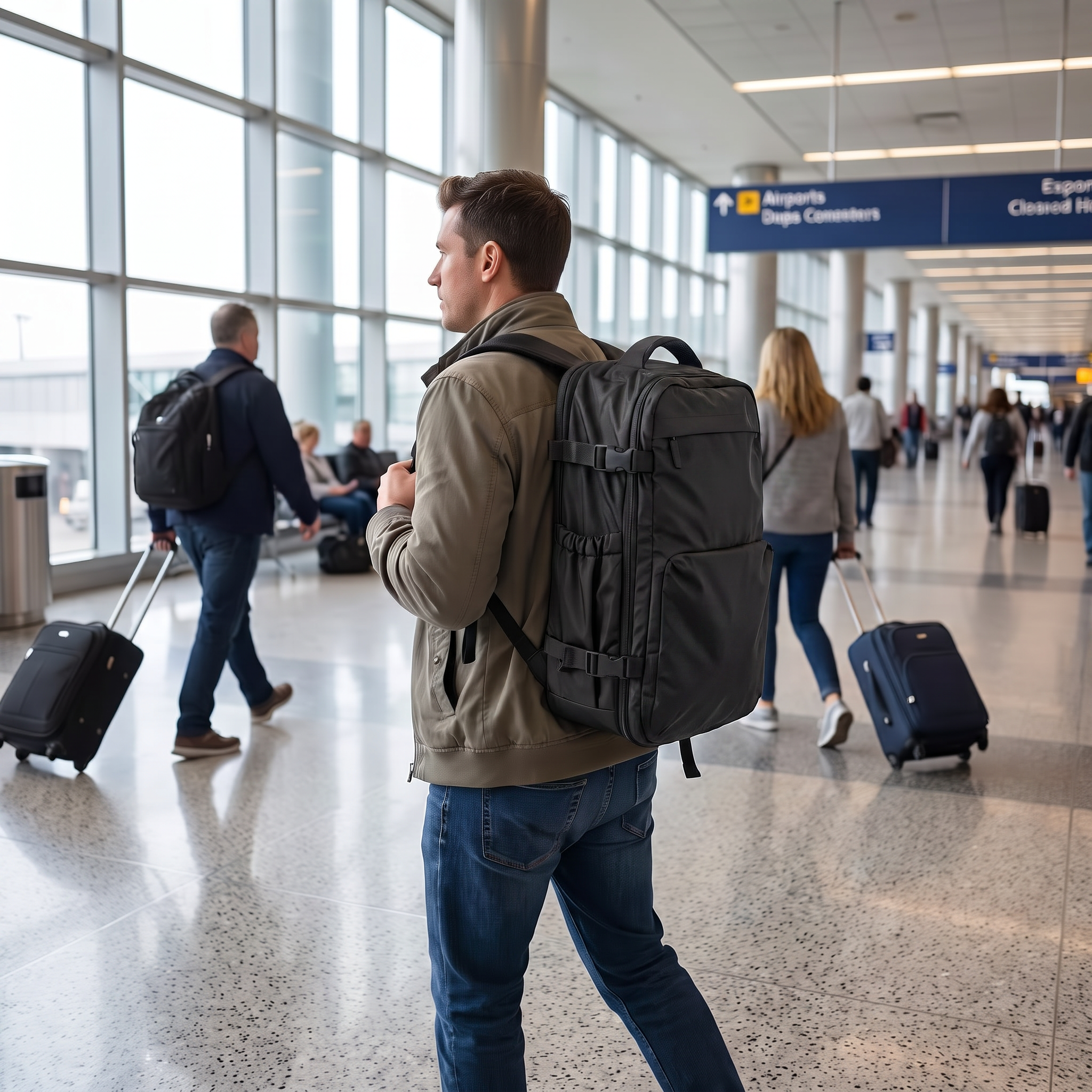 Black vacuum compression travel backpack