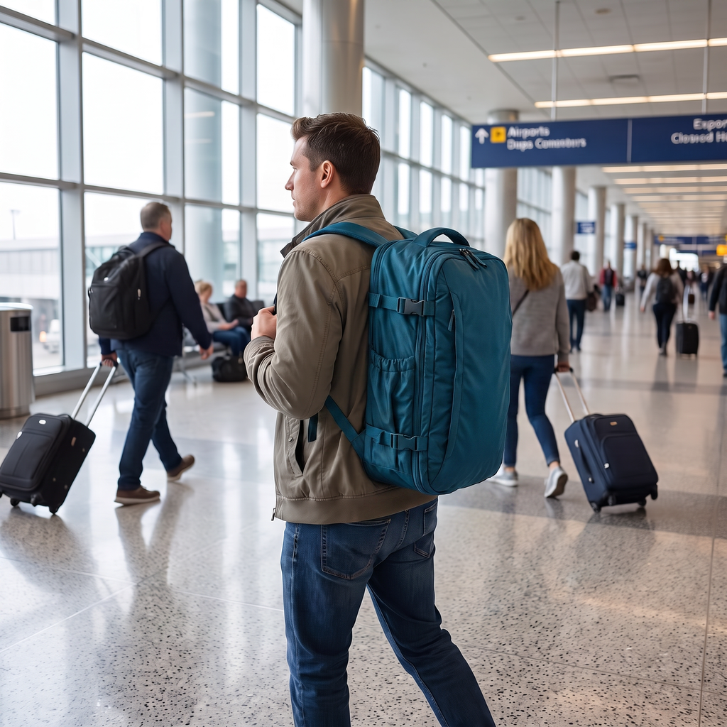 Peacock blue vacuum compression travel backpack