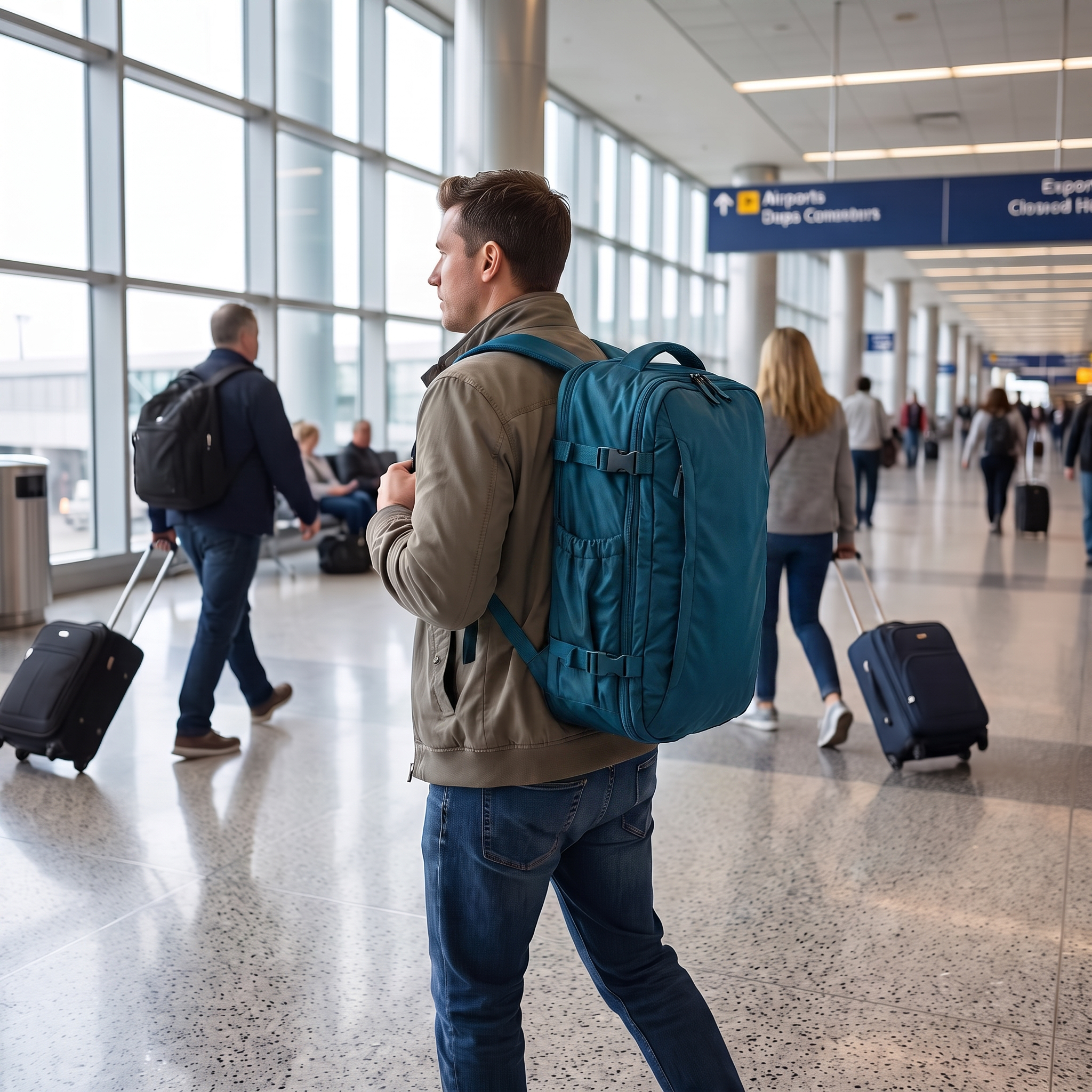 Peacock blue vacuum compression travel backpack