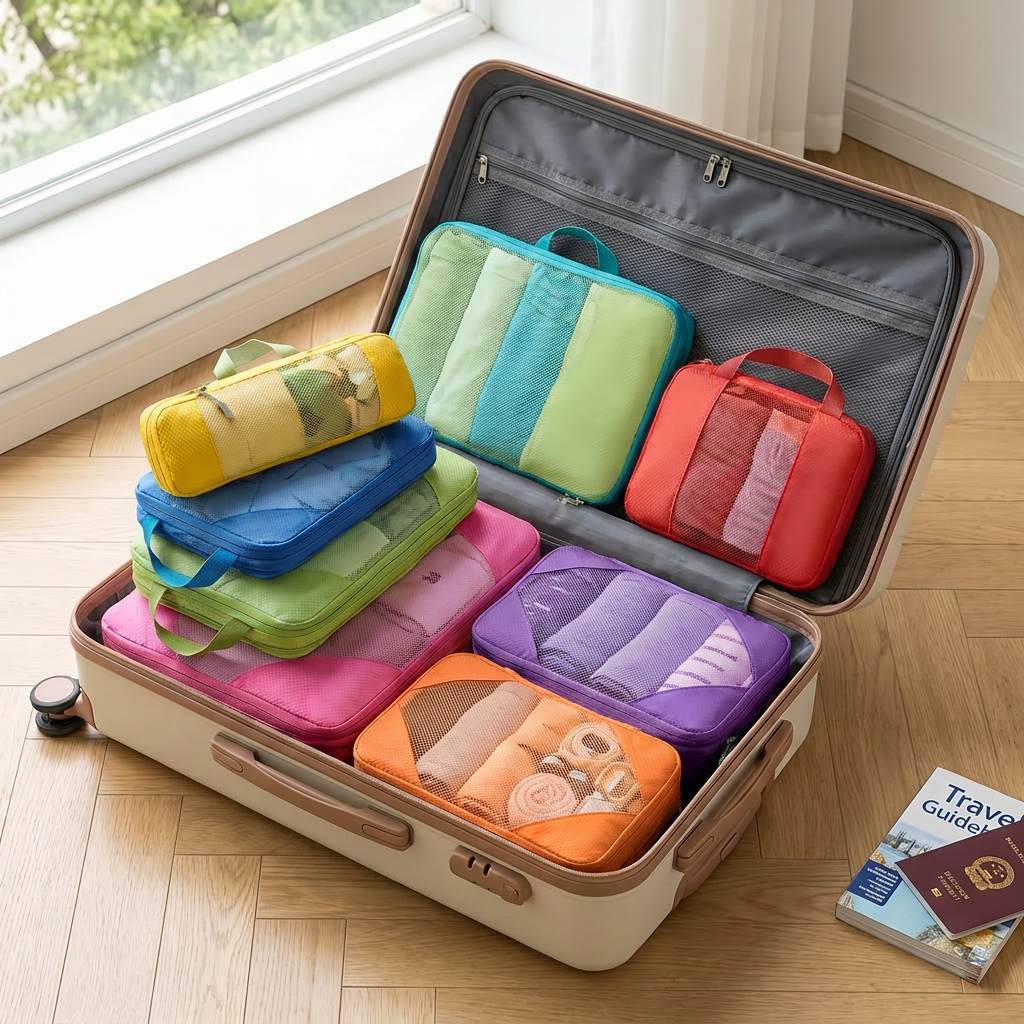 8-piece packing cube set in real-life use