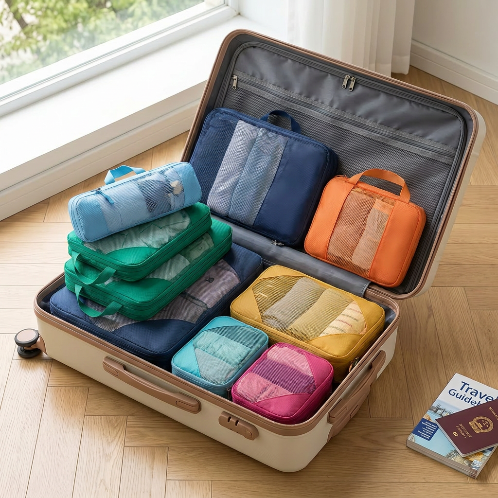 7-piece packing cube set in real-life use