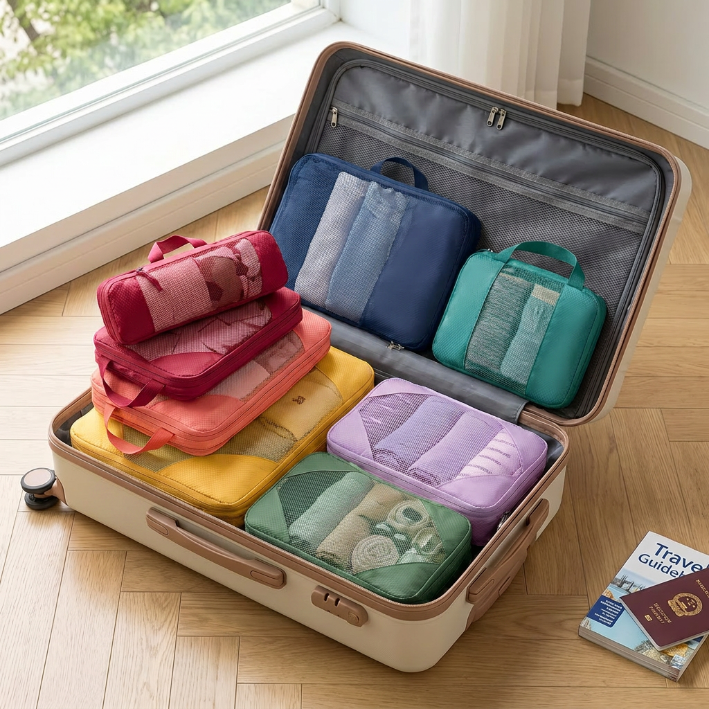 6-piece packing cube set in real-life use