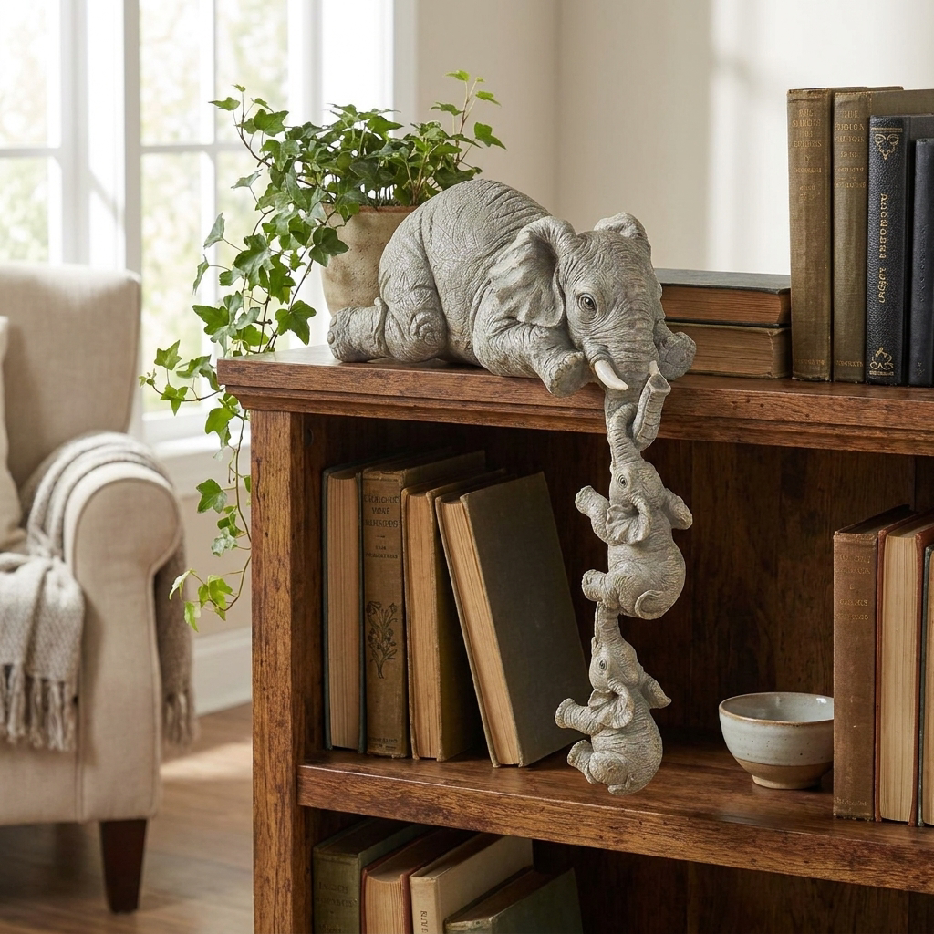Elephant Figurine Set, 3-Piece Resin Edition