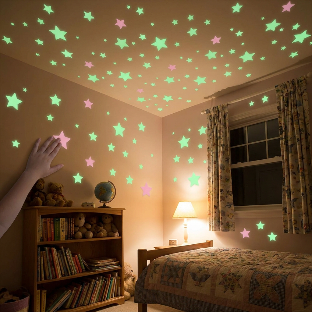 Glow-in-the-Dark Star Wall Stickers, 100-Piece Set