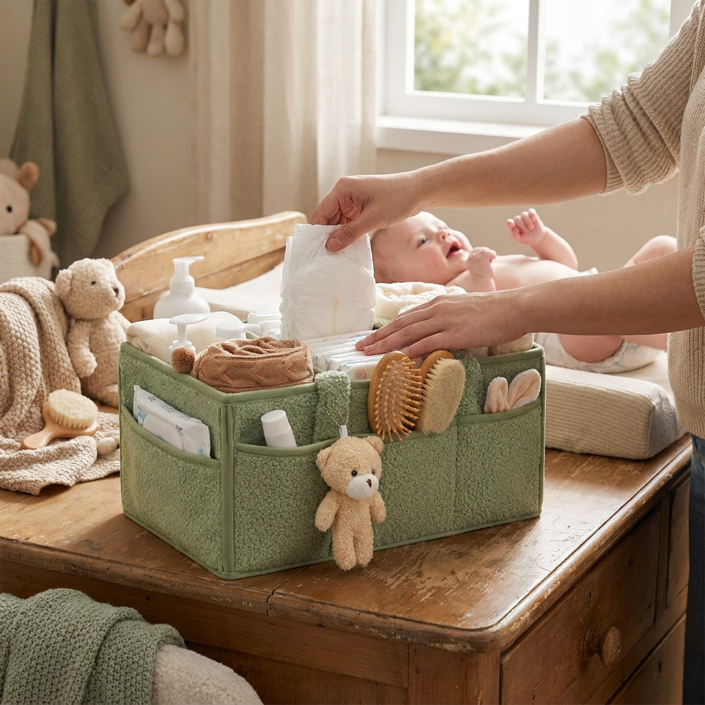 Teddy Bear Plush Diaper Caddy Organizer