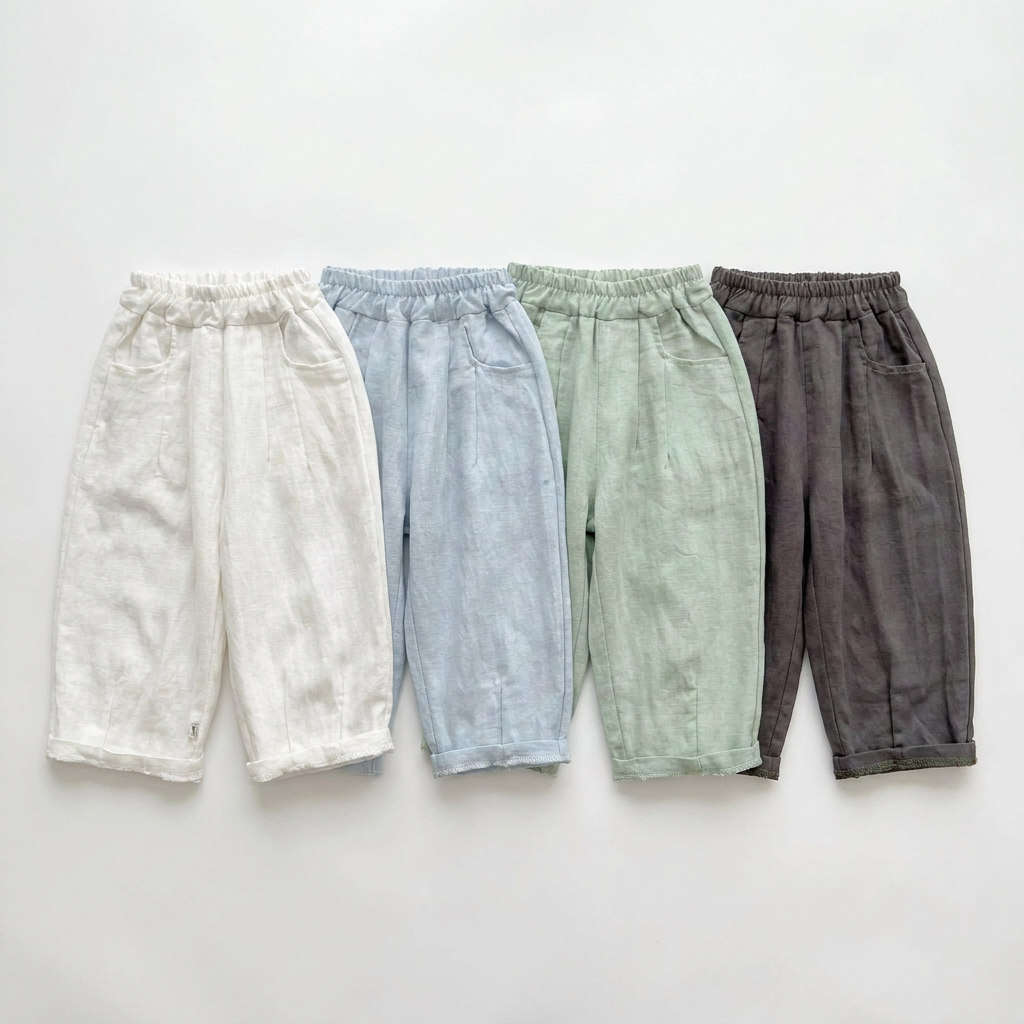 Boys Flax Pants, Elastic Waist Loose Summer Trousers
