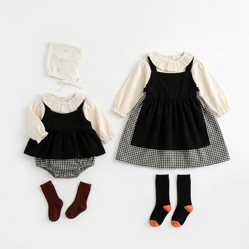Baby Plaid Dungaree Dress Suit