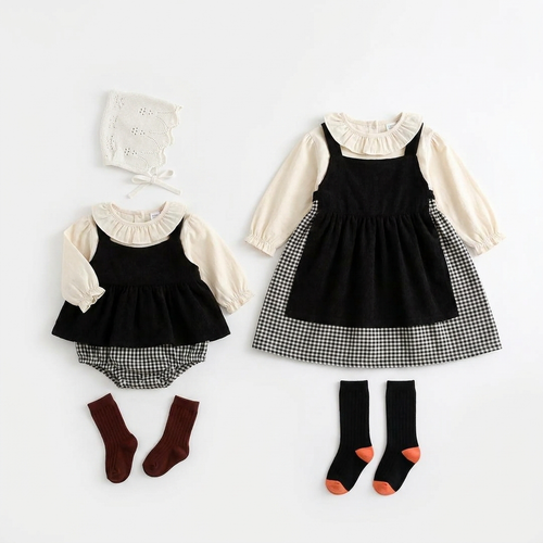 Baby Plaid Dungaree Dress Suit