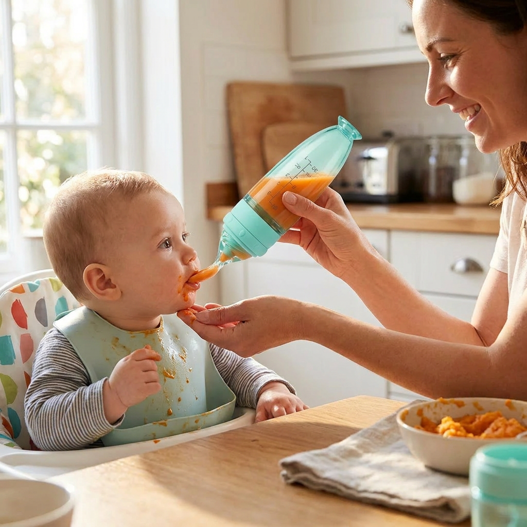 Silicone Baby Bottle Feeder with Soft Spoon