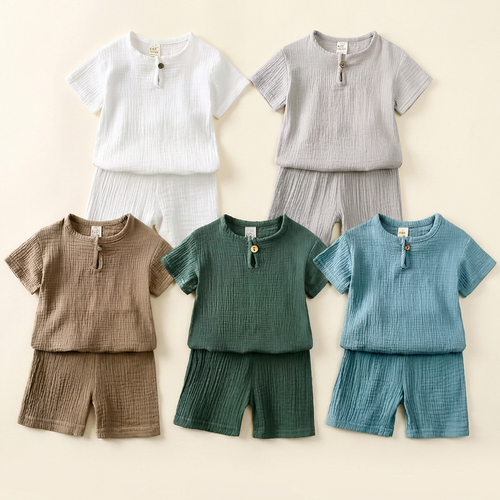 Kids Cotton Linen T-shirt and Shorts 2-Piece Set