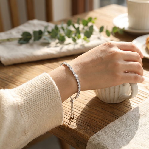 Fine 925 Sterling Silver Zircon Tennis Bracelet for Women