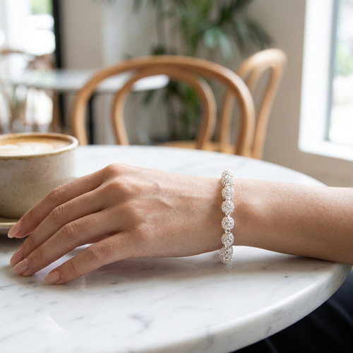 925 Sterling Silver Zirconia Geometric Chain Bracelet