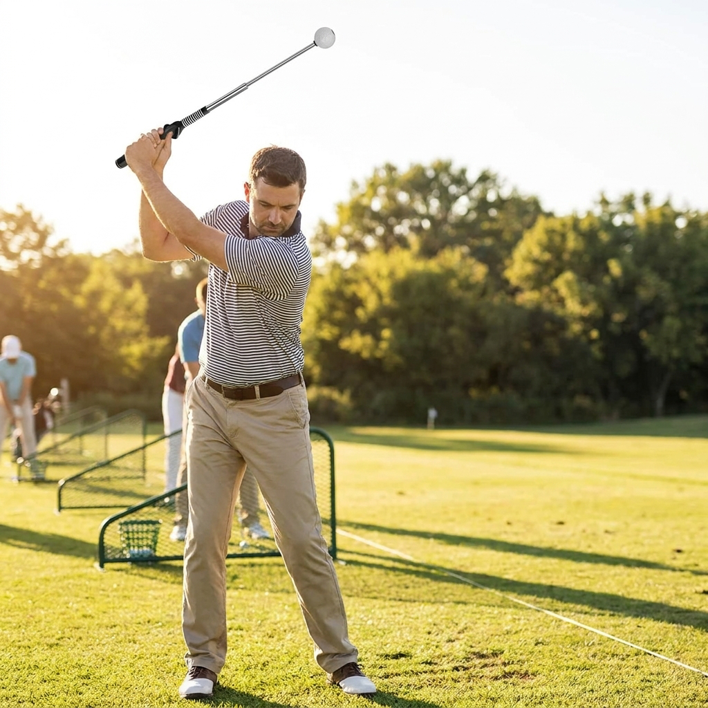 Retractable Golf Swing Trainer with Click Feedback