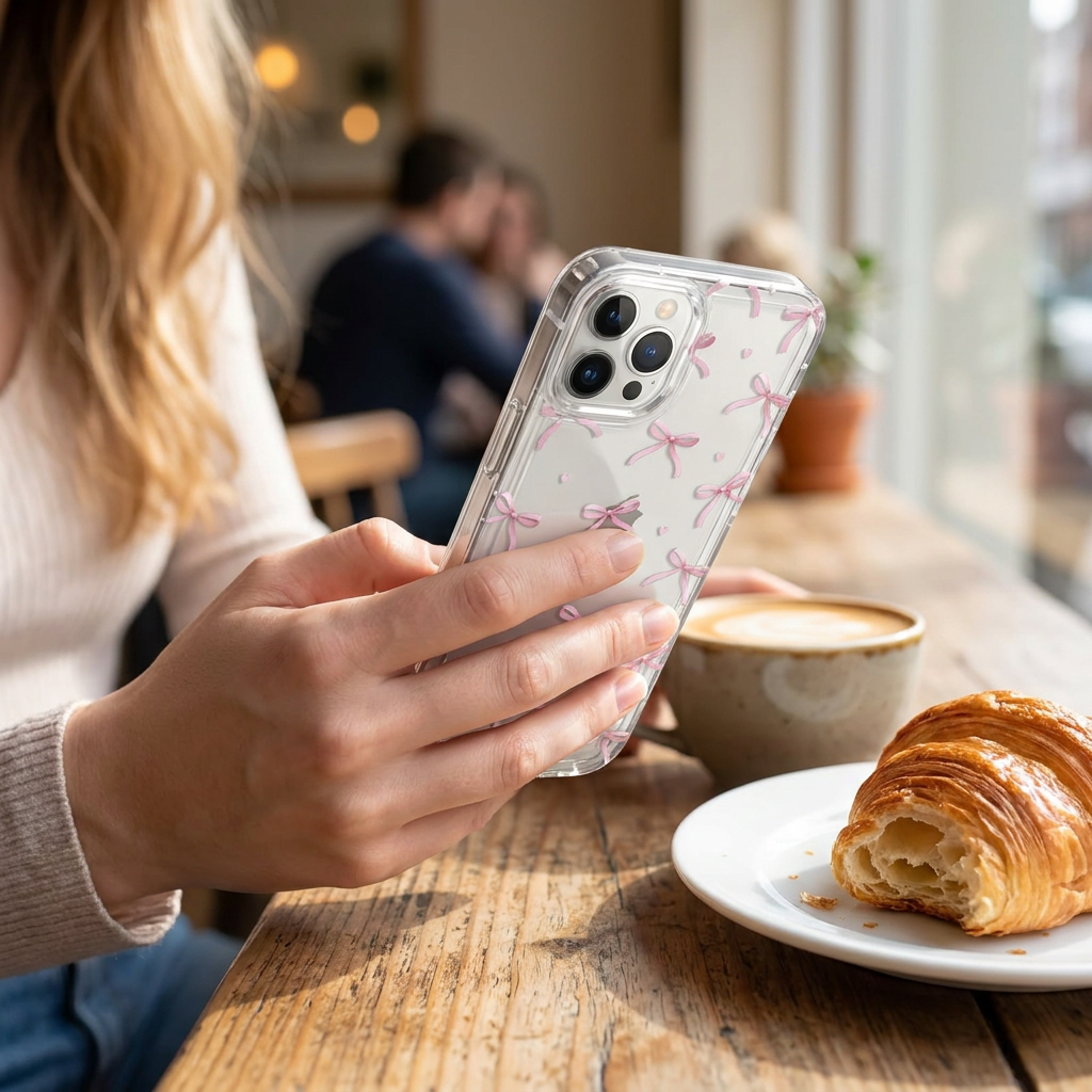 Cute Pink Heart Bow Clear Phone Case for iPhone