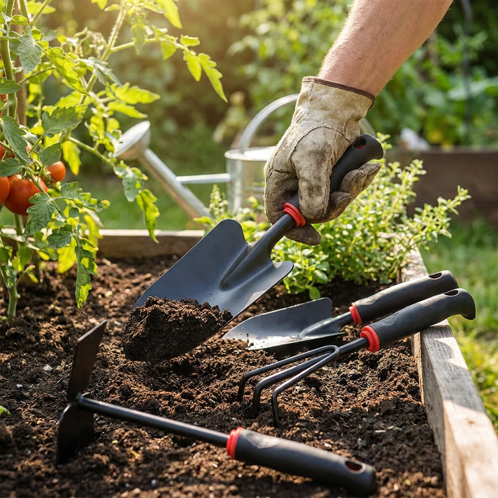 Gardening Shovel, Rake, Hoe and Trowel 4-Piece Tool Set