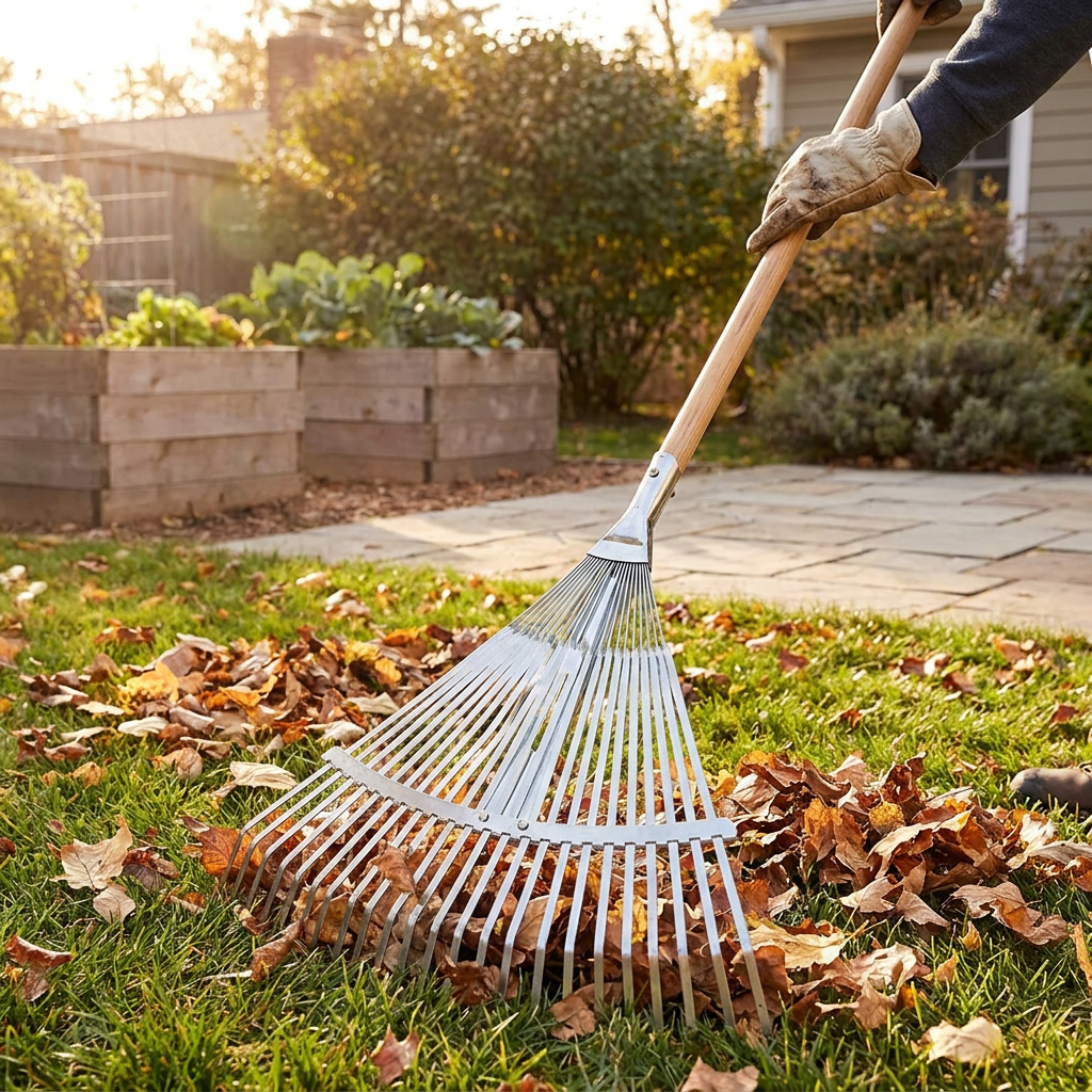 Telescopic Metal Garden Leaf Rake, Expandable Head