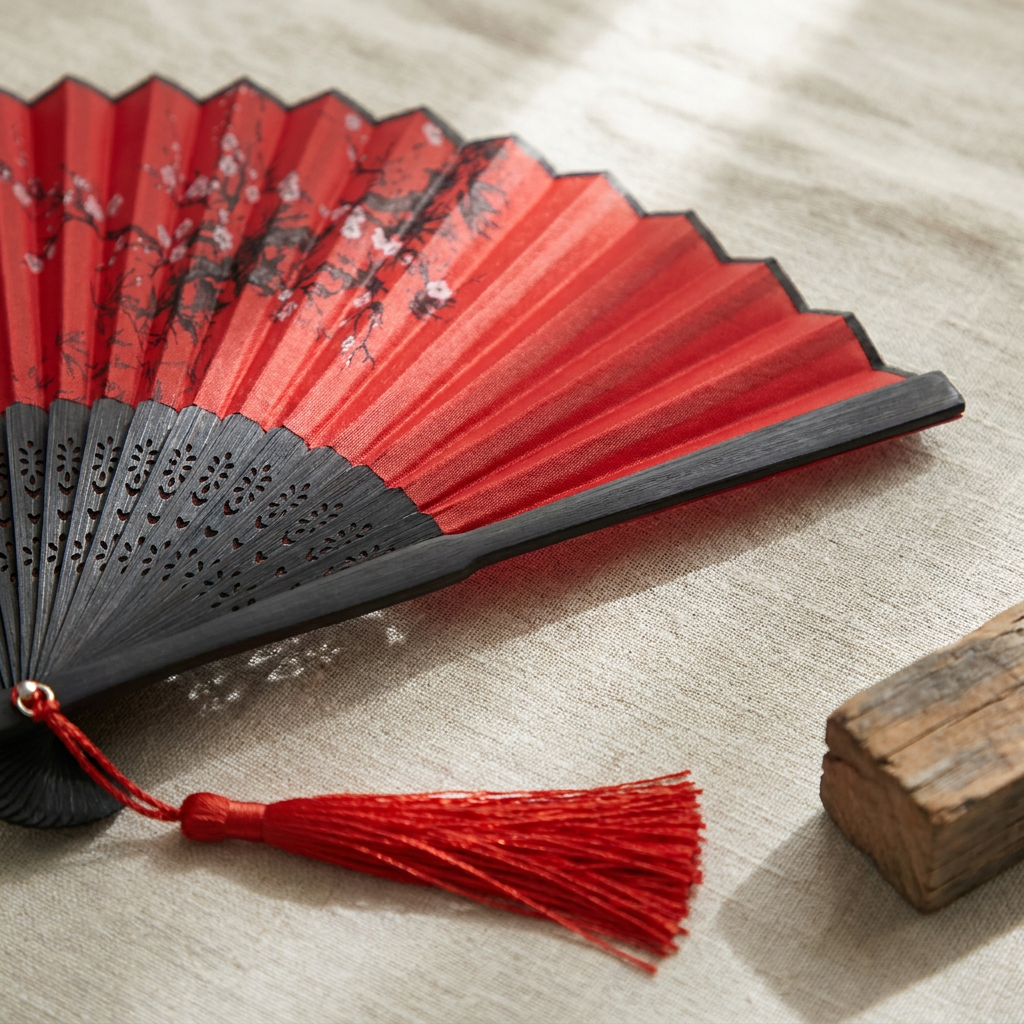 Bamboo Folding Hand Fan, Wall Decor Edition — detail