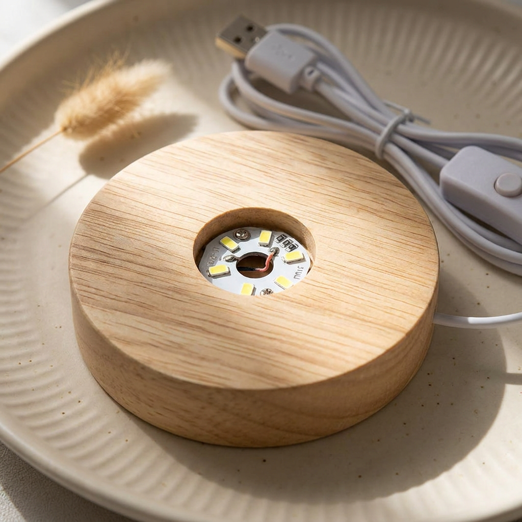 Wooden LED Display Light Base, USB Edition — detail
