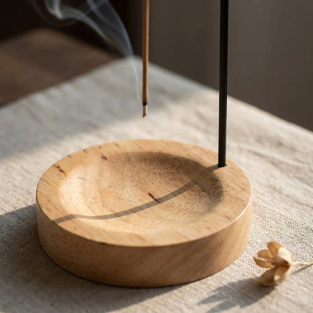 Wooden Incense Burner Tray, Zen Edition — detail