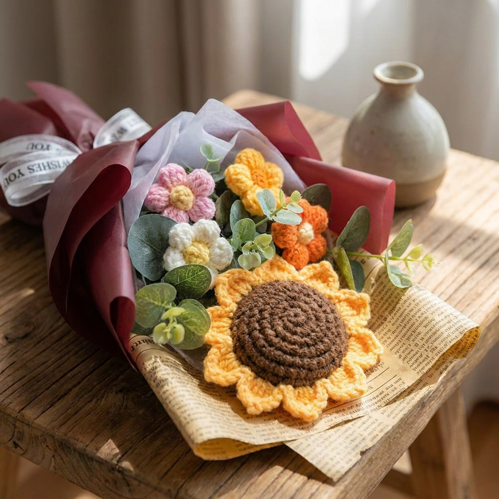 Crochet Flower Bouquet, Handmade Edition — detail